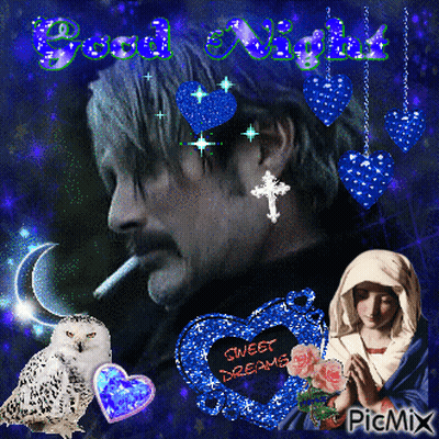A Picture Of A Man Smoking A Cigarette With The Words Good Night Sweet Dreams Written On It GIF
