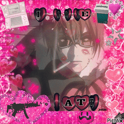 A Picture Of A Man Smoking A Cigarette With The Words " I Love Att " On The Bottom GIF