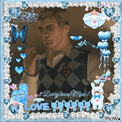 A Picture Of A Man Surrounded By Hearts And Butterflies With A Caption That Says Dirty Loves Mine GIF