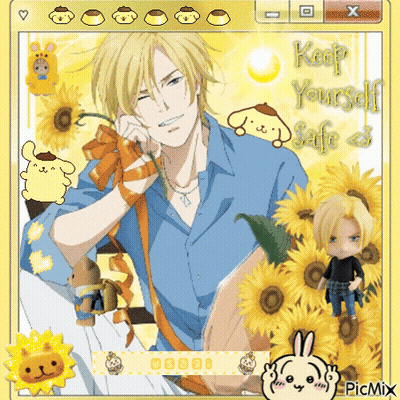 A Picture Of A Man Surrounded By Yellow Flowers With The Words Keep Yourself Safe GIF