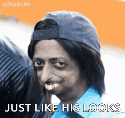 A Picture Of A Man Wearing A Hat With The Words Just Like His Looks GIF