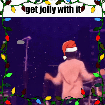 A Picture Of A Man Wearing A Santa Hat With The Words Get Jolly With It Above Him GIF