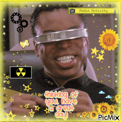 A Picture Of A Man Wearing Futuristic Glasses With The Words Thinking Of You Have A Great Day GIF