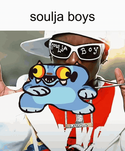 A Picture Of A Man Wearing Sunglasses With The Words Soulja Boys GIF