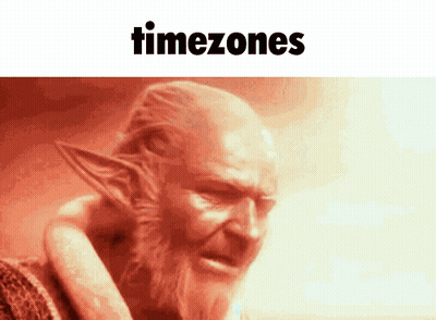 A Picture Of A Man With A Beard And Elf Ears With The Word Timezones Above Him GIF