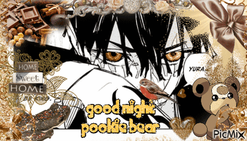 A Picture Of A Man With A Bird And The Words Goodnight Pookie Bear GIF