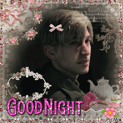A Picture Of A Man With A Bow On His Head And The Words Good Night GIF