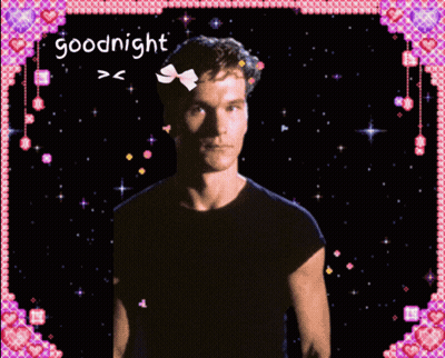 A Picture Of A Man With A Bow On His Head And The Words Goodnight Written Above Him GIF