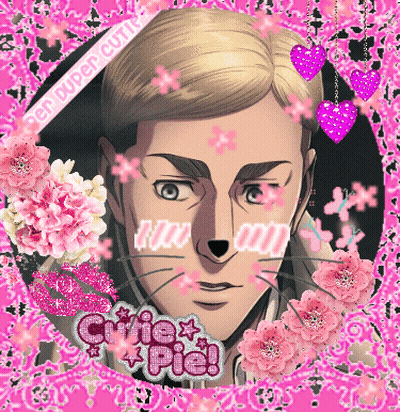 A Picture Of A Man With A Cat Face And The Words Cutie Pie On The Bottom GIF