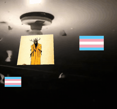 A Picture Of A Man With A Crown On His Head Is Surrounded By A Transgender Flag GIF