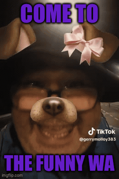 A Picture Of A Man With A Dog Face And The Words Come To The Funny Wa On The Bottom GIF
