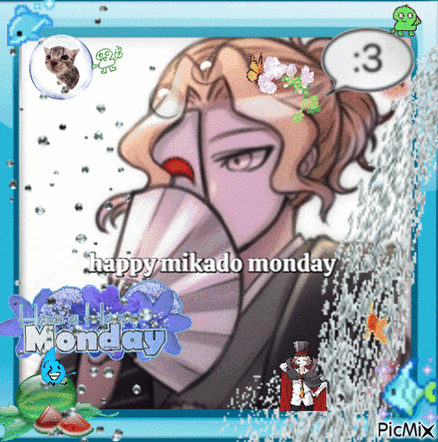 A Picture Of A Man With A Fan And The Words Happy Mikado Monday On It GIF