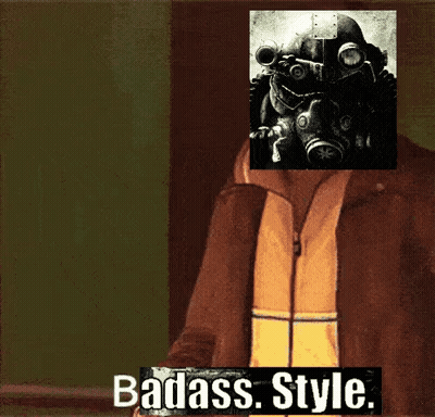 A Picture Of A Man With A Gas Mask On His Face And The Words Badass Style On The Bottom GIF