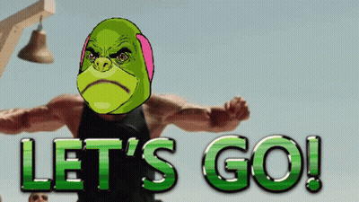 A Picture Of A Man With A Green Mask And The Words Let 'S Go On The Bottom GIF
