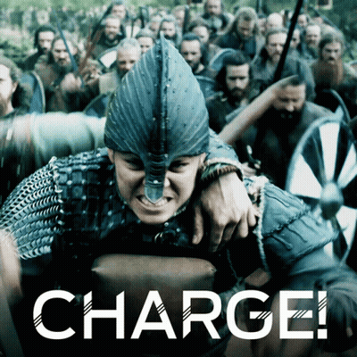A Picture Of A Man With A Helmet And The Word Charge On It GIF