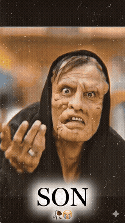 A Picture Of A Man With A Hood And The Word Son GIF
