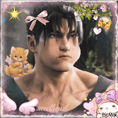 A Picture Of A Man With A Kitten And The Words Sweetheart On It GIF