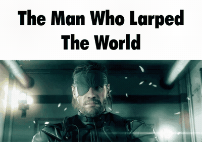 A Picture Of A Man With A Mask On His Eyes And The Words " The Man Who Larped The World " GIF