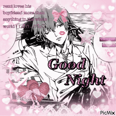 A Picture Of A Man With A Pink Bow And The Words Good Night On It GIF