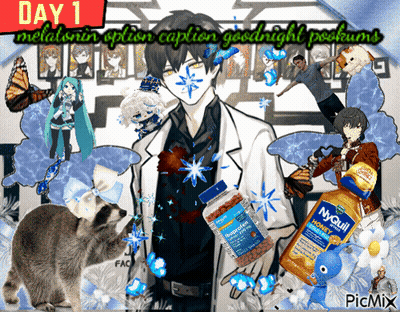 A Picture Of A Man With A Raccoon And A Bottle Of Myquil GIF