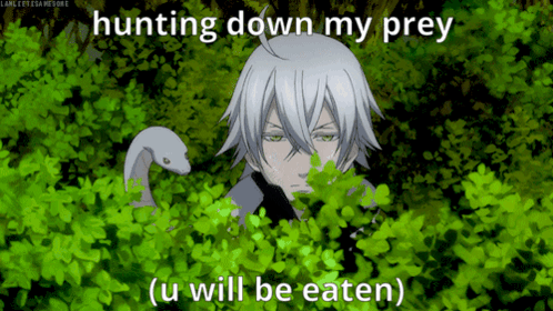 A Picture Of A Man With A Snake And The Words " Hunting Down My Prey " GIF