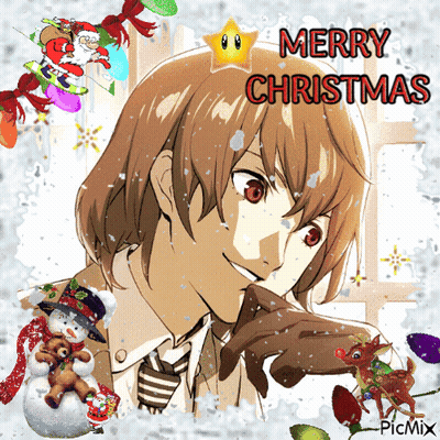A Picture Of A Man With A Star On His Head And The Words Merry Christmas On The Bottom GIF