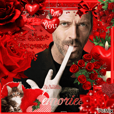 A Picture Of A Man With A Stick In His Mouth And Hearts That Say Love You GIF