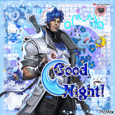 A Picture Of A Man With A Sword And The Words Good Night On It GIF