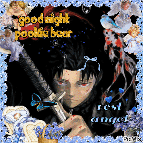 A Picture Of A Man With A Sword And The Words Goodnight Pookie Bear GIF