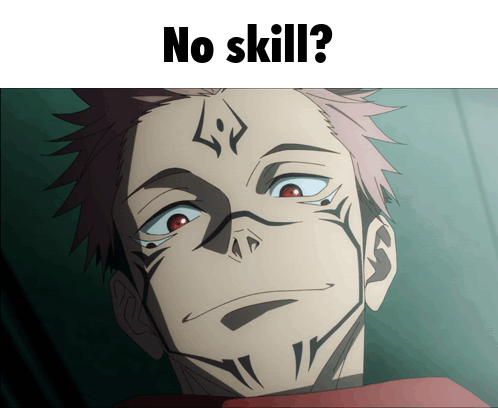 A Picture Of A Man With A Tattoo On His Face And The Words No Skill Below Him GIF