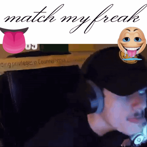 A Picture Of A Man With A Tongue Sticking Out And The Words Match My Freak On The Bottom GIF