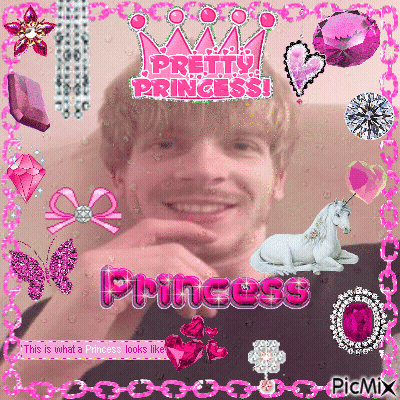 A Picture Of A Man With A Unicorn And The Words " Pretty Princess " GIF