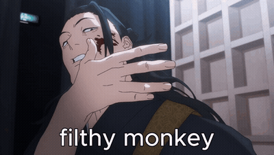 A Picture Of A Man With Blood On His Face And The Words Filthy Monkey On The Bottom GIF