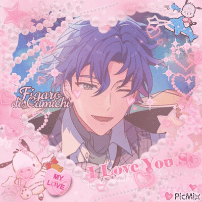 A Picture Of A Man With Blue Hair And The Words " I Love You " GIF