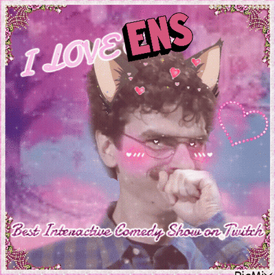 A Picture Of A Man With Cat Ears And The Words " I Love Ens " Above Him GIF