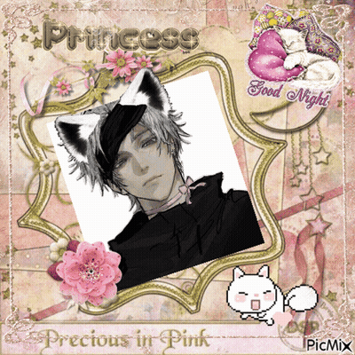 A Picture Of A Man With Cat Ears And The Words " Princess " On Top GIF