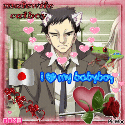 A Picture Of A Man With Cat Ears Says I Love My Baby Boy GIF