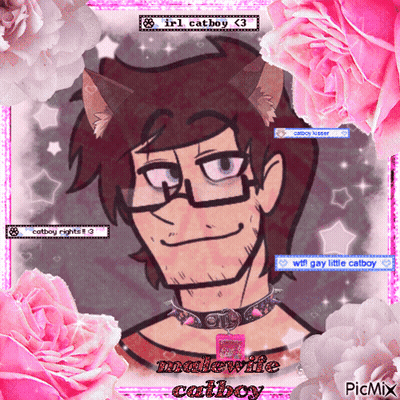 A Picture Of A Man With Catboy Rights Written On The Bottom GIF