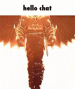 A Picture Of A Man With Chains Around His Legs And The Words Hello Chat GIF