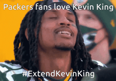A Picture Of A Man With Dreadlocks And The Caption " Packers Fans Love Kevin King #Extendkevinking " GIF