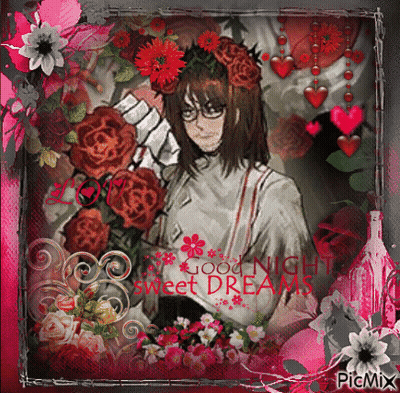 A Picture Of A Man With Flowers In His Hair And The Words Good Night Sweet Dreams GIF