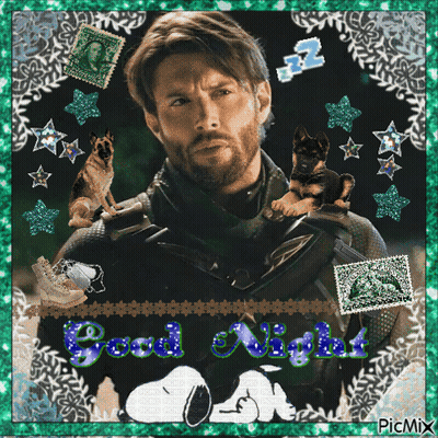 A Picture Of A Man With German Shepherds And The Words Good Night On It GIF