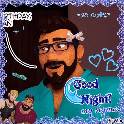 A Picture Of A Man With Glasses And A Bow On His Head With The Words Good Night My Sigma GIF