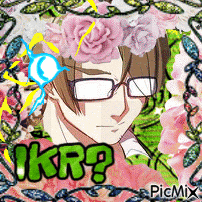 A Picture Of A Man With Glasses And A Flower Crown On His Head With The Words Ikr On The Bottom GIF