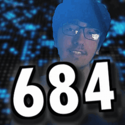 A Picture Of A Man With Glasses And The Number 684 GIF