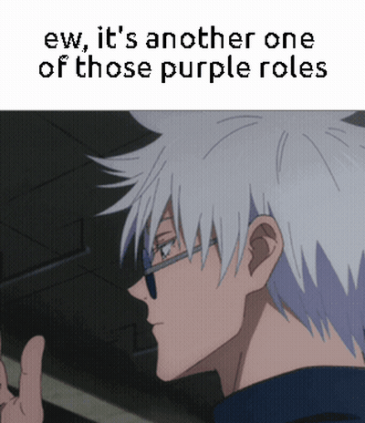 A Picture Of A Man With Glasses And The Words " Ew It 'S Another One Of Those Purple Roles " Above Him GIF