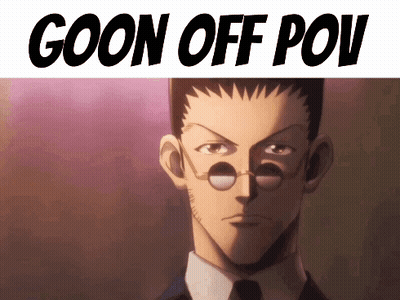 A Picture Of A Man With Glasses And The Words Goon Off Pov On The Bottom GIF