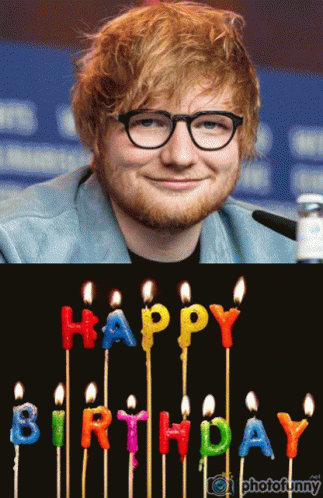 A Picture Of A Man With Glasses Next To A Picture Of Birthday Candles GIF