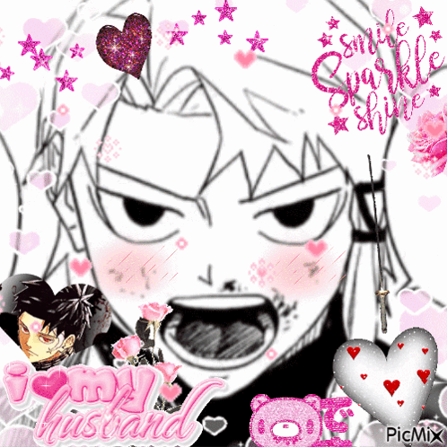 A Picture Of A Man With Hearts And The Words " I Love My Husband " On It GIF