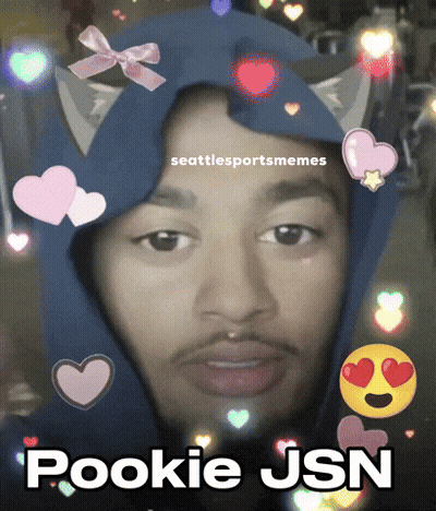 A Picture Of A Man With Hearts Around His Face And The Words Pookie Jsn GIF